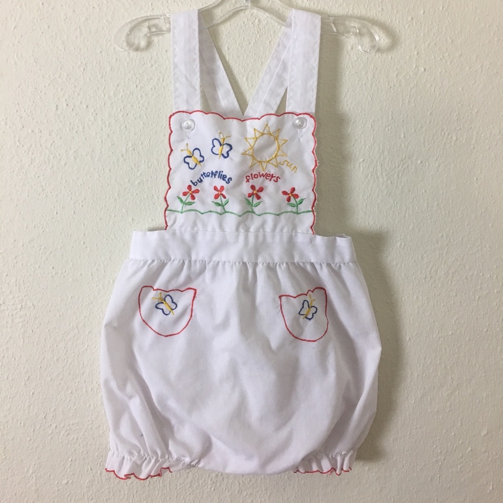Vintage Embroidered Butterflies & Flowers Romper